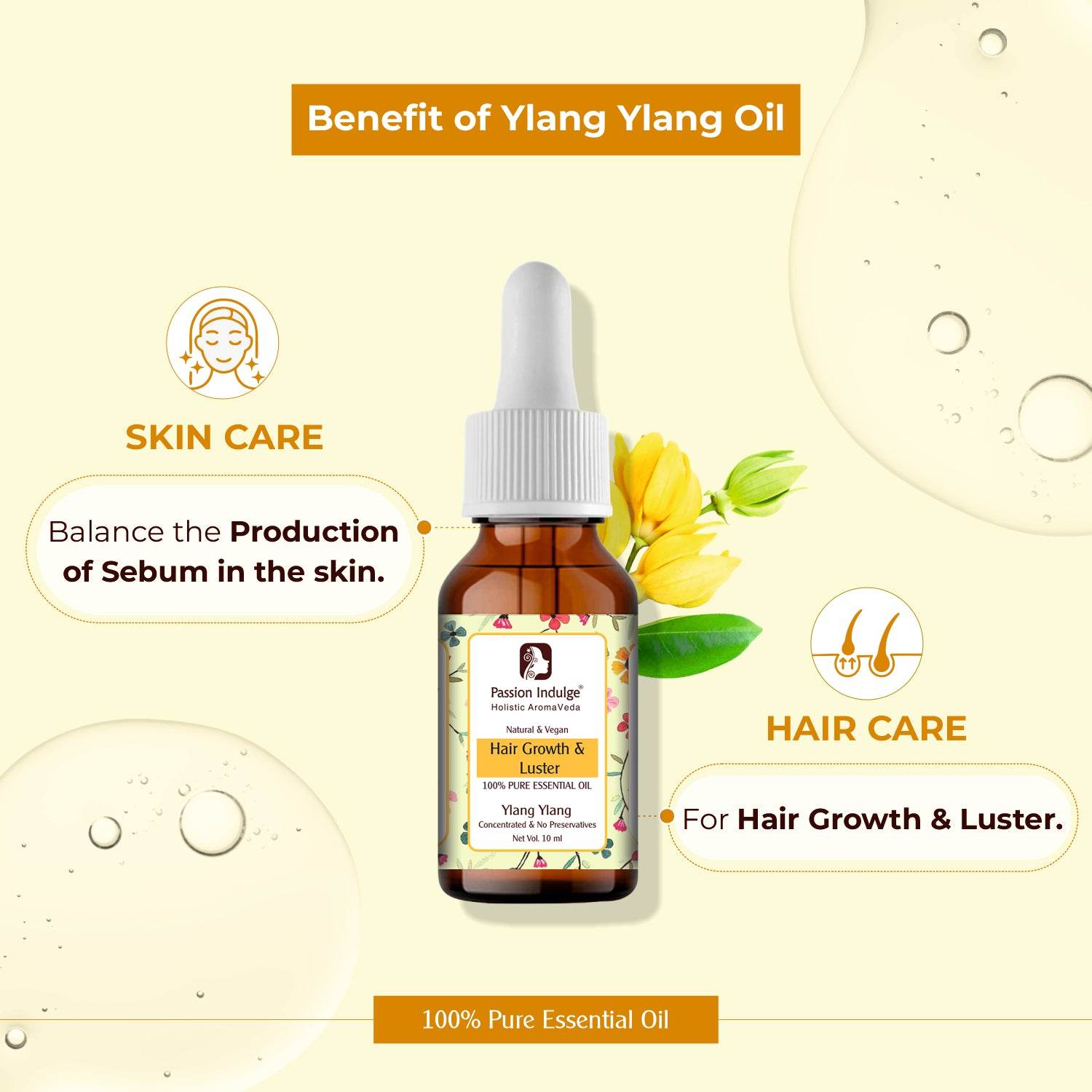 Ylang Ylang Essential Oil for Oily Skin and Hair Growth - 10ml | 100% Natural | Aromatherapy | Vegan | Peta Certified - passionindulge