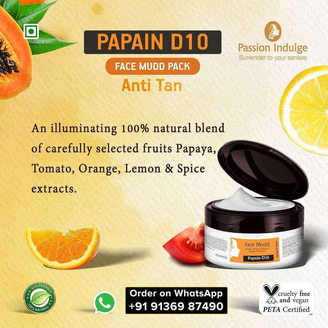 Papain D10 Face Mudd Pack For Tan Removal | Uneven skin tone | Remove Dead Skin Cells | Natural & Vegan 250gm - passionindulge