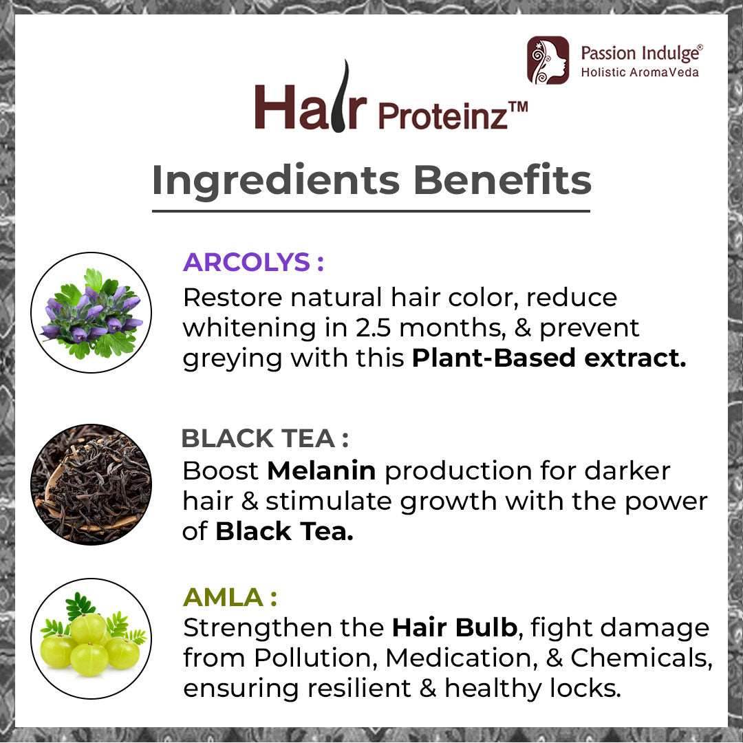 HAIR PROTEINZ ANTI-GREY HAIR SERUM - PACK OF 2 with Arcolys, Black Tea & Amla | Reduces White Hair | Restore Natural Color - passionindulge