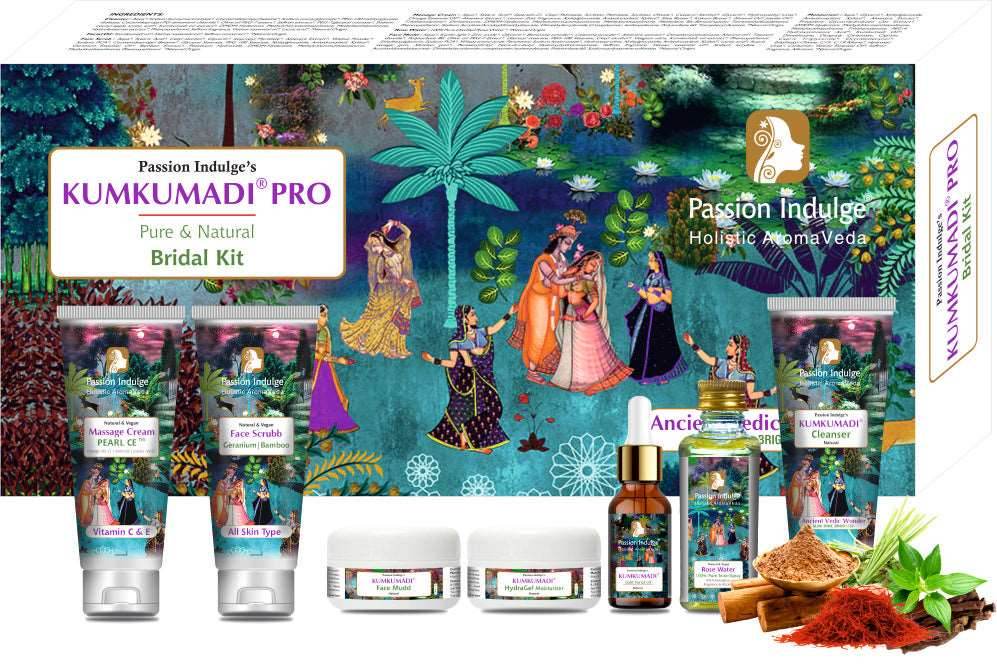 Kumkumadi Pro-Bridal Facial Kit | Pure and Natural | For Skin Shine and Brightness With Saffron, Vetiver Oil, and 16 Herbs| All Skin Types | 7 Steps | Bridal Kit - passionindulge