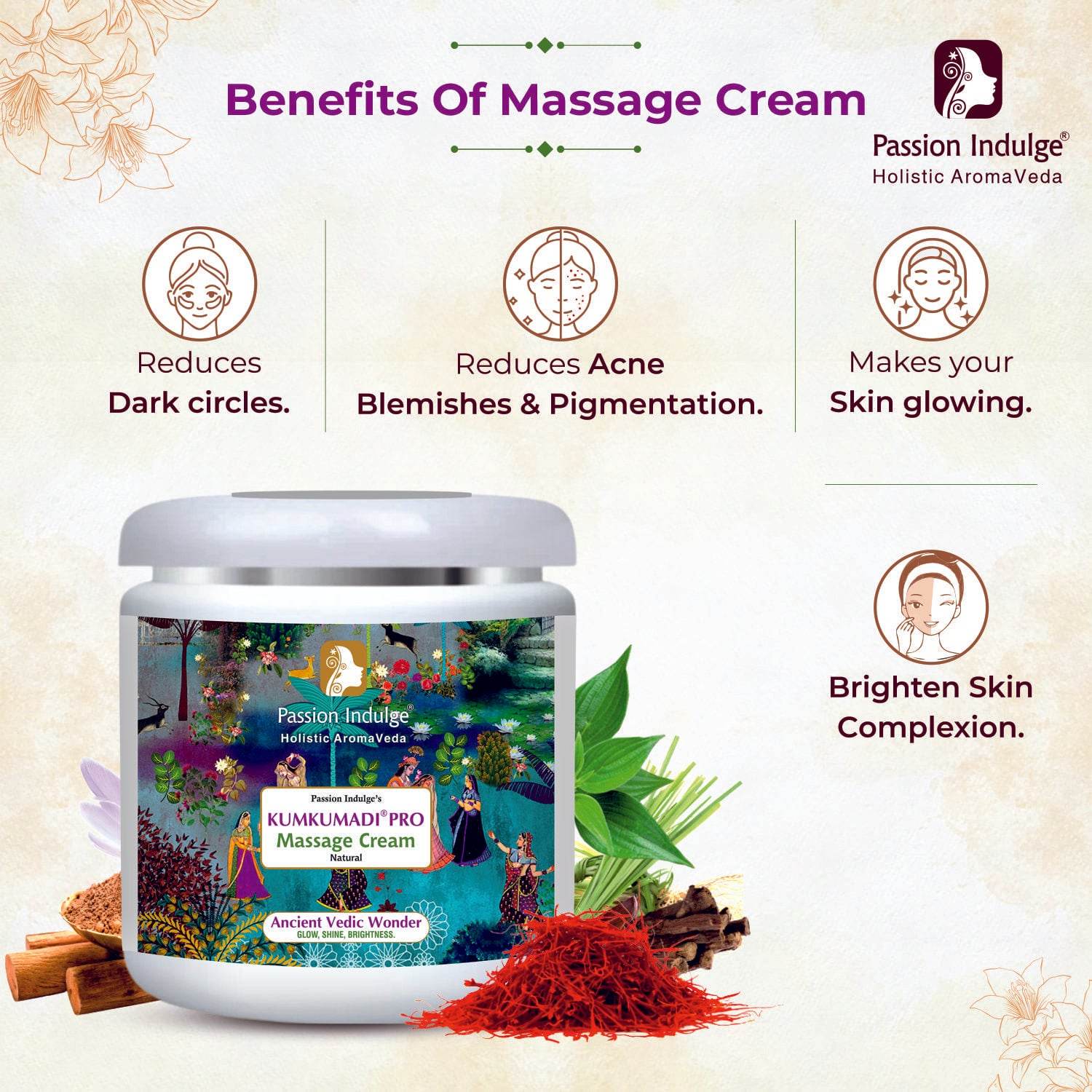 Professional Kumkumadi Oil Face Massage Cream - PRO - 500 gm | With Kumkumadi Tailam for Glowing Skin - passionindulge