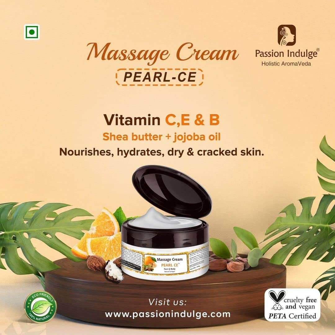 Natural Pearl CE Massage Cream 250gm for Deep Nourishing & Hydration Cream | Vit C & E | Beneficial for Face and Body | Natural & Vegan - passionindulge
