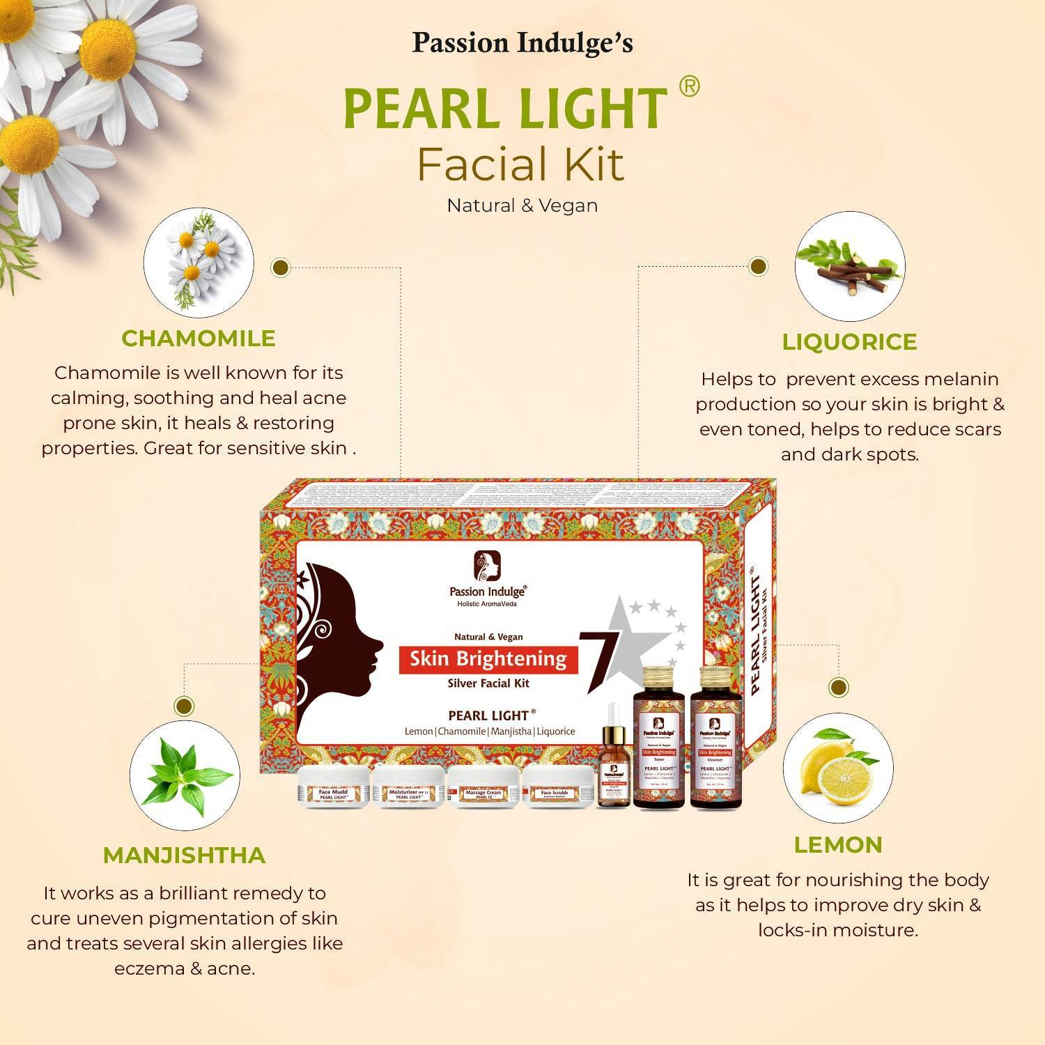 Pearl Light 7 Star Facial Kit & Papain D10 Facial Kit PACK OF 2- For Skin Brightening & Tan Removal - passionindulge