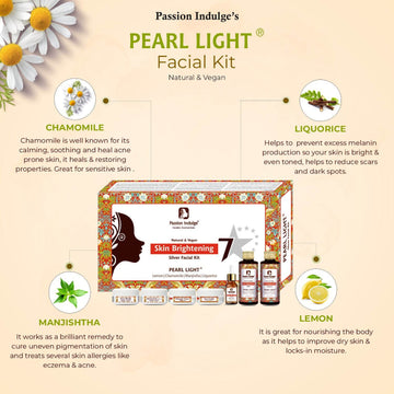 Pearl Light 7 Star Pro Facial Kit For Skin Brightening & Shine With Lemon, Chamomile, Manjistha, Liquorice| All Skin Types | Natural & Vegan  | professional Kit| skin lightening| spot reduction | 7 steps