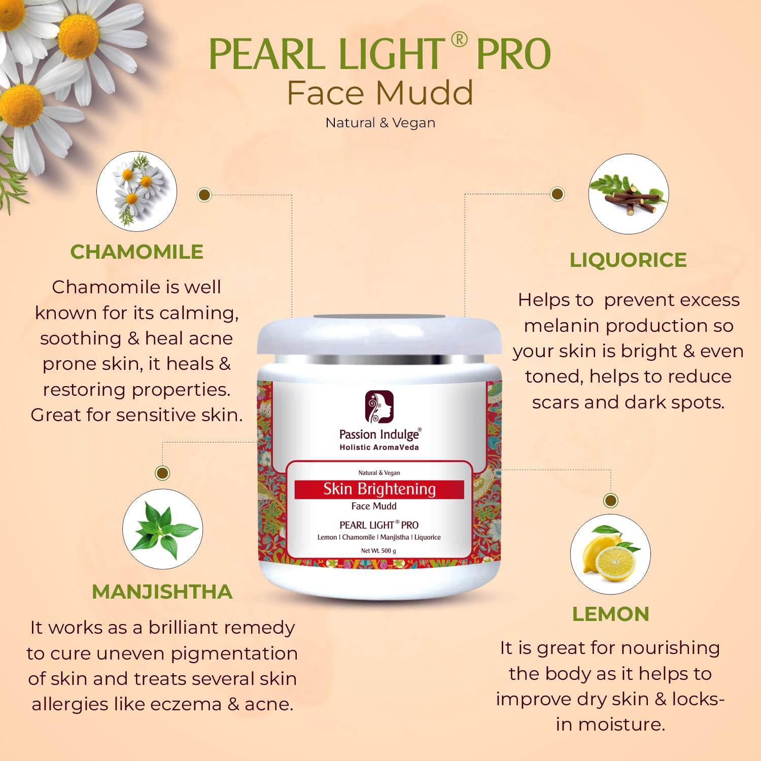 Professional Face Mudd PEARL LIGHT PRO-500 gm | Fack mask for skin brightening - passionindulge