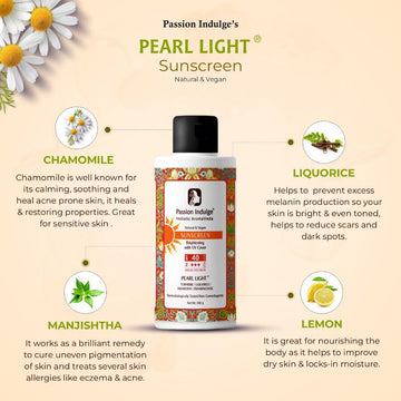 Pearl Light Natural Sunscreen 100ml | Sun Burn Protection | Sun lightning formula with UV Protection |SPF 40 | Dermatologically Tested | Natural & Vegan