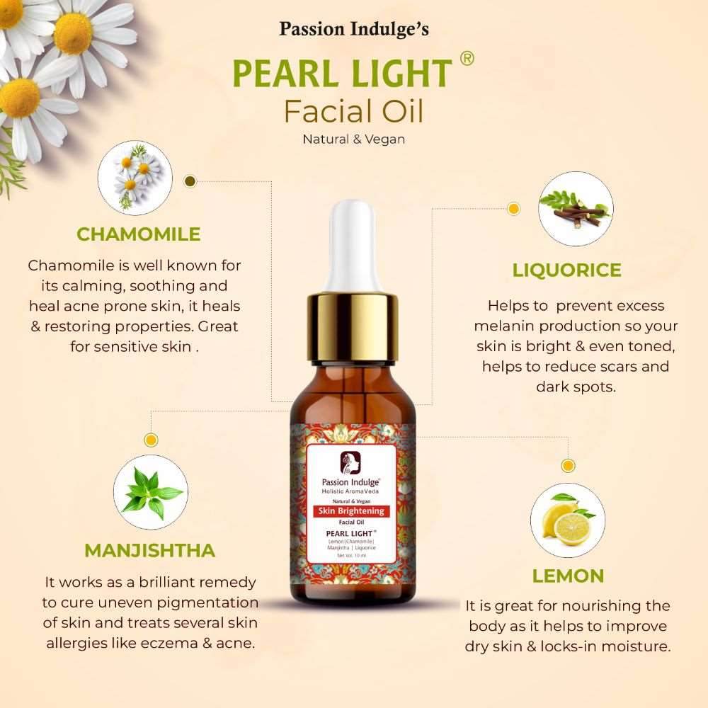 Pearl Light Cleanser 100ml & Facial Oil 10ml For Dark Spots Reduction | Skin Brightening & Lightening | Glowing Skin | Natural & Vegan | Ayurvedic - passionindulge