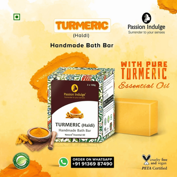 Handmade Bath Bar Soap Turmeric - each 100gm | Natural & Vegan | Aromatherapy | Peta Certified(Pack of 3)