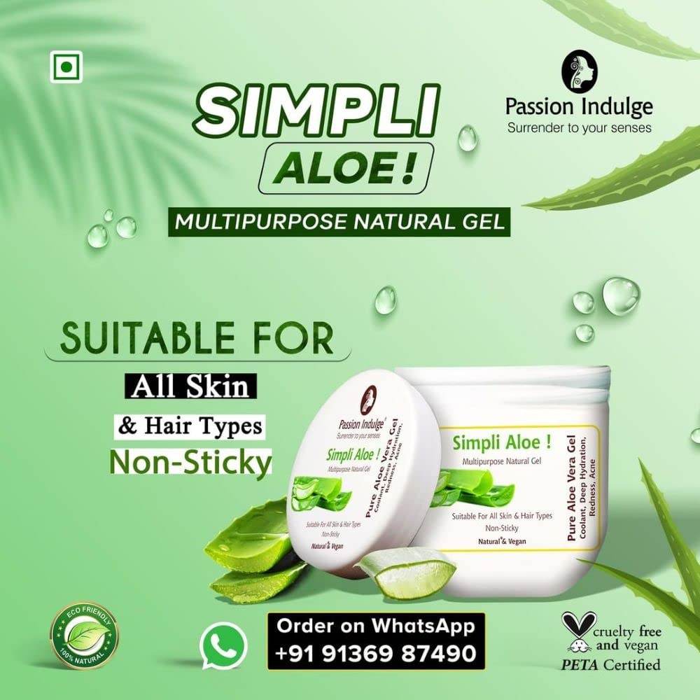 Simpli Aloe Vera Multipurpose Natural Gel 200ml | Coolant | Deep Hydration | Redness | Acne for all Skin & Hair Type | Vegan - passionindulge