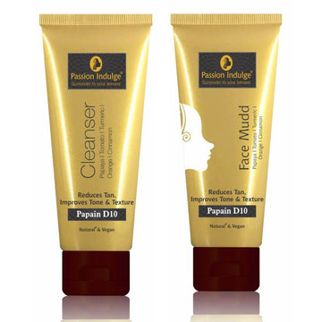 Papain D10 Cleanser 100ml & Face Muud 100gm For Tan Removal | Uneven Skin Tone | Improves Tone & Texture | Remove Dead Skin Cells | Natural & Vegan | All Skin Type | Combo Pack