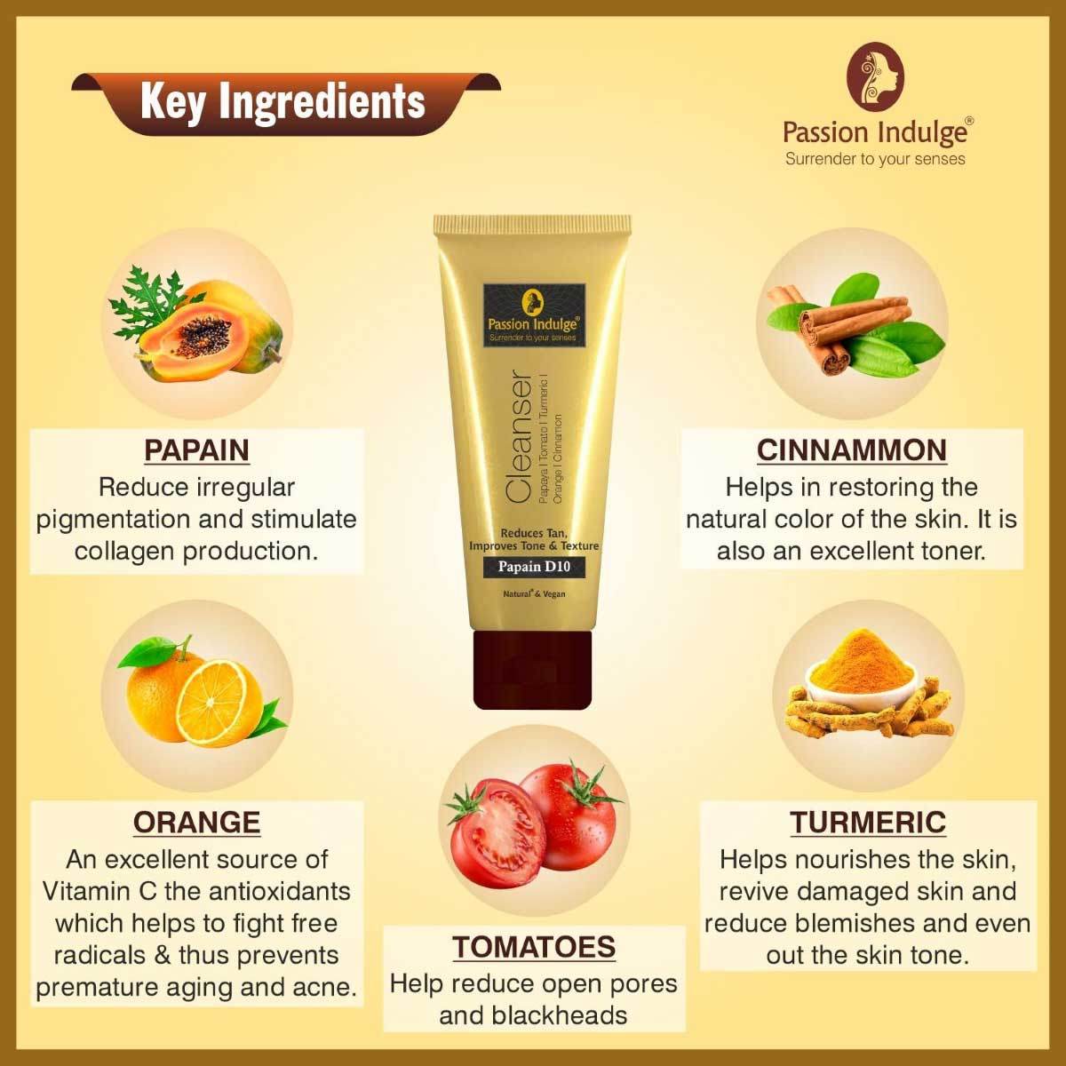 Papain D10 Cleanser 100ml & Face Muud 100gm For Tan Removal | Uneven Skin Tone | Improves Tone & Texture | Remove Dead Skin Cells | Natural & Vegan | All Skin Type | Combo Pack - passionindulge