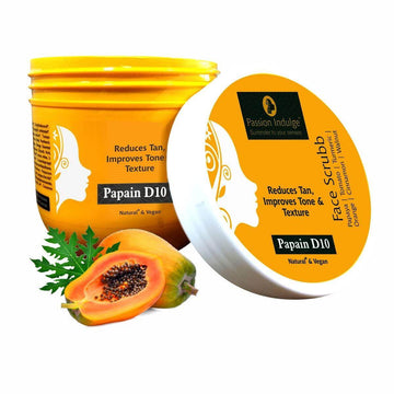 Natural Papain D10 Face Scrub | Reduces Tan | Improves Tone & Texture | Remove Dead Skin Cells | Vegan | Ayurvedic | All Skin Types (200 gm) - passionindulge