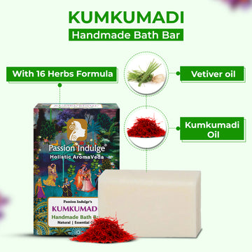 Passion Indulge Kumkumadi Gold Facial Oil 30ml + Free Kumkumadi Handmade Bath Bar 150g | With Kashmiri Saffron, Vetiver Oil & 16 Ayurvedic Herbs
