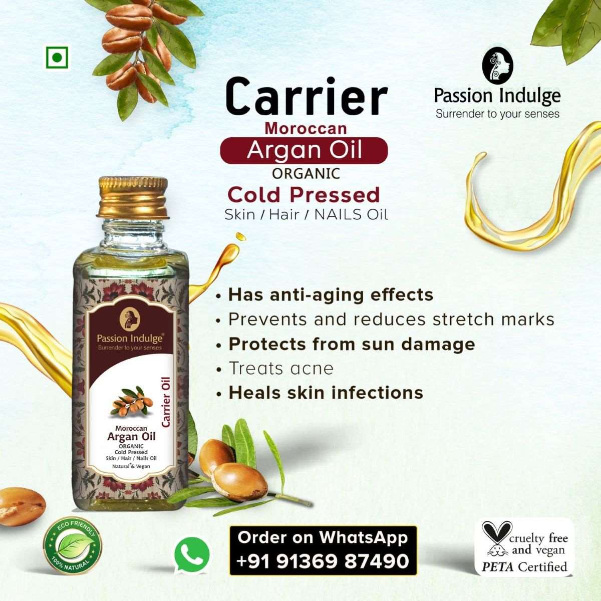 Moroccan Argan Carrier Oil 60ml for Hair Growth | Reduces Hair Loss | Dandruff and Scalp Disorders | Help Prevent Hair Thinning | Natural & Vegan