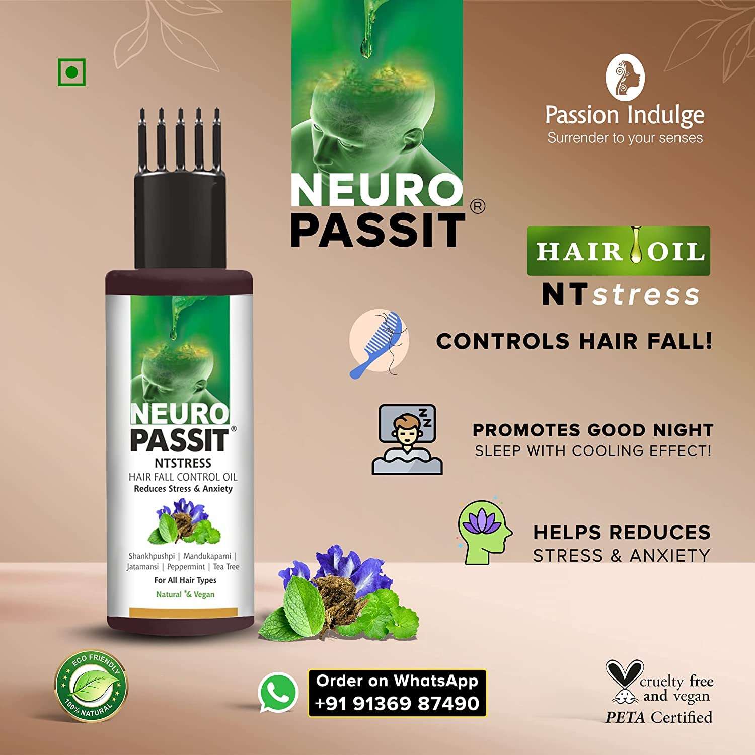 Natural Neuropassit NTstress Hair fall control & Cooling oil, Reduce Stress & Anxiety, Promote Good Sleep 100ml & Papain 2 in 1 Conditioning shampoo 200ml For Soft & Shining Hair