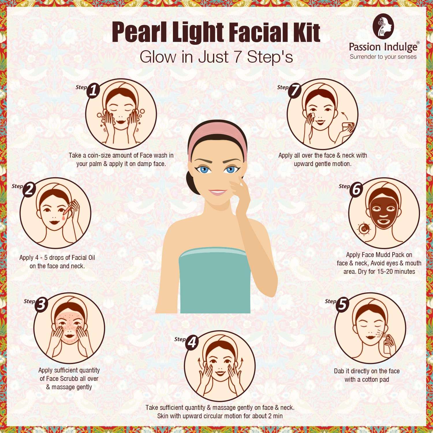 Pearl Light 7 Star Facial Kit For Glowing Skin | Skin Brightening| Spot Reduction | SPF 15 With Lemon & Chamomile | Home Facial Kit | Natural & Vegan