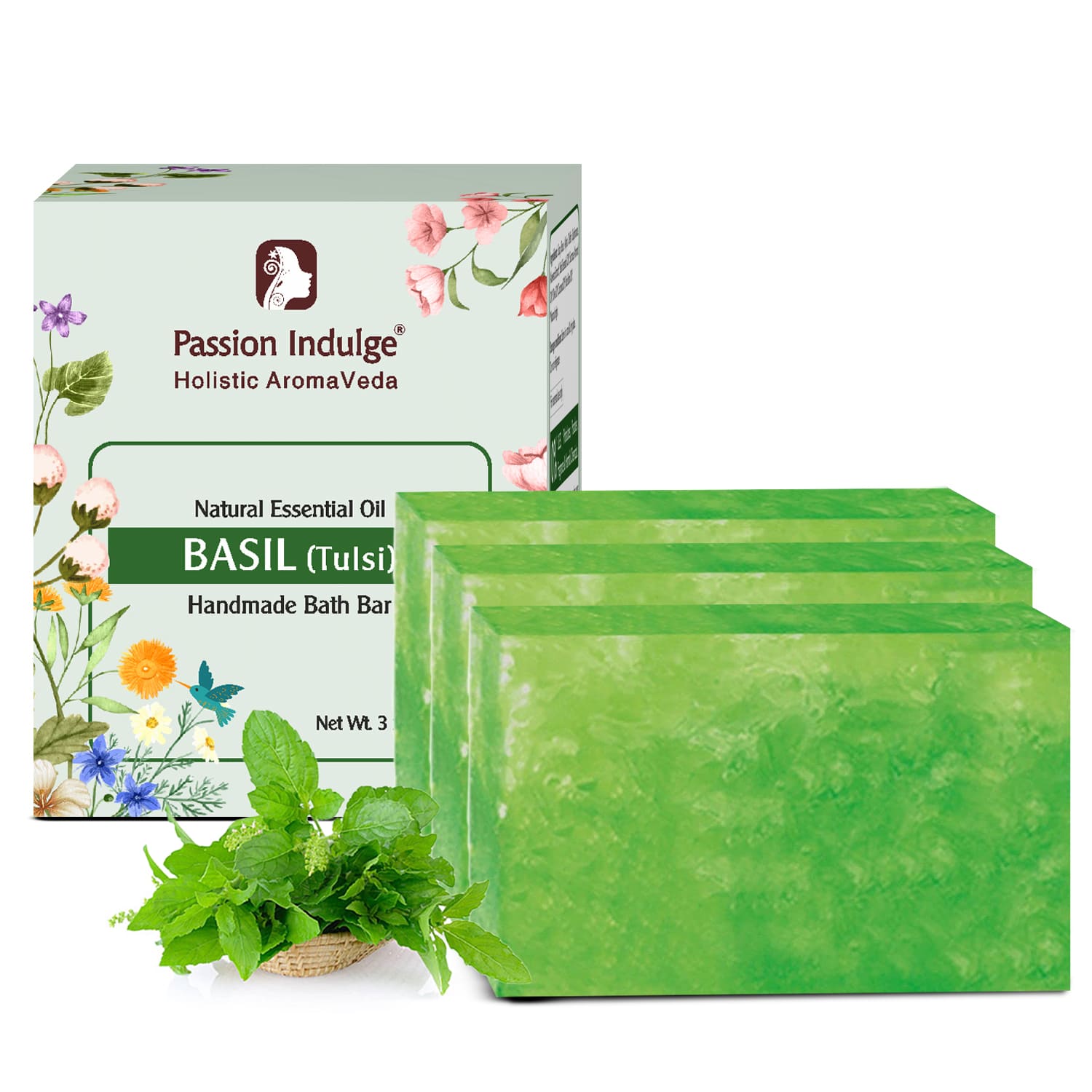 Handmade Bath Bar Basil Soap - pack of 3- each 100gm | Natural & Vegan | Aromatherapy | Peta Certified( Pack of 3 )