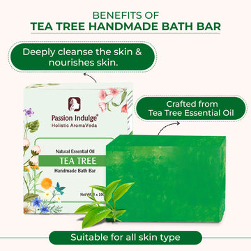 Handmade Bath Bar Soap Tea Tree - each 100gm | Natural & Vegan | Aromatherapy | Peta Certified(Pack of 3)