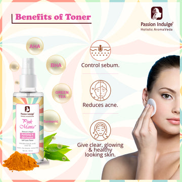 Pink Mania Purifying & Oil Control AHA BHA Face Toner With Turmeric & Green Tea | Reduces acne on skin, Redness, fights  infection & hydrate the skin | Natural & Vegan - 100ml