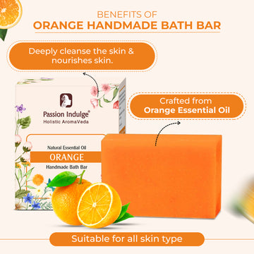 Handmade Bath Bar Soap Orange - each 100gm | Natural & Vegan | Aromatherapy | Peta Certified ( Pack of 3 )