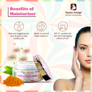Pink Mania Purifying & Oil Control AHA BHA Face Moisturizer With Turmeric & Green Tea | SPF 15 | Moisturize sensitive allergic skin, Helps reduces clogged pores, acne | Healthy skin - 50g