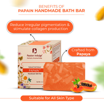 Handmade Bath Bar Soap Papain - each 100gm | Natural & Vegan | Aromatherapy | Peta Certified( Pack of 3 )