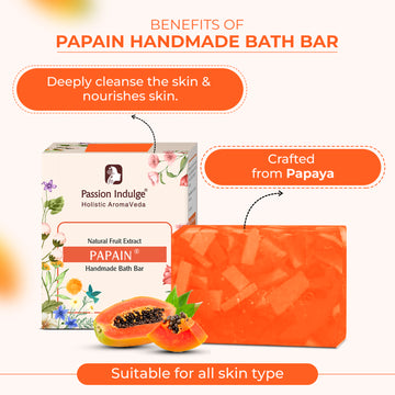 Handmade Bath Bar Soap Papain - each 100gm | Natural & Vegan | Aromatherapy | Peta Certified (Pack of 3)