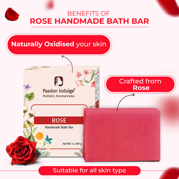 Handmade Bath Bar Soap Rose - each 100gm | Natural & Vegan | Aromatherapy | Peta Certified ( Pack of 3 )