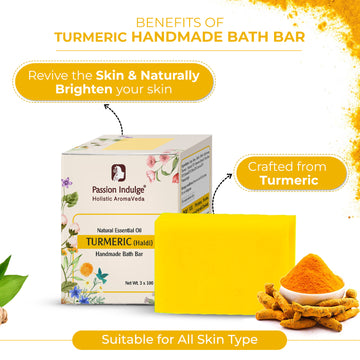 Handmade Bath Bar Soap Turmeric - each 100gm | Natural & Vegan | Aromatherapy | Peta Certified(Pack of 3)