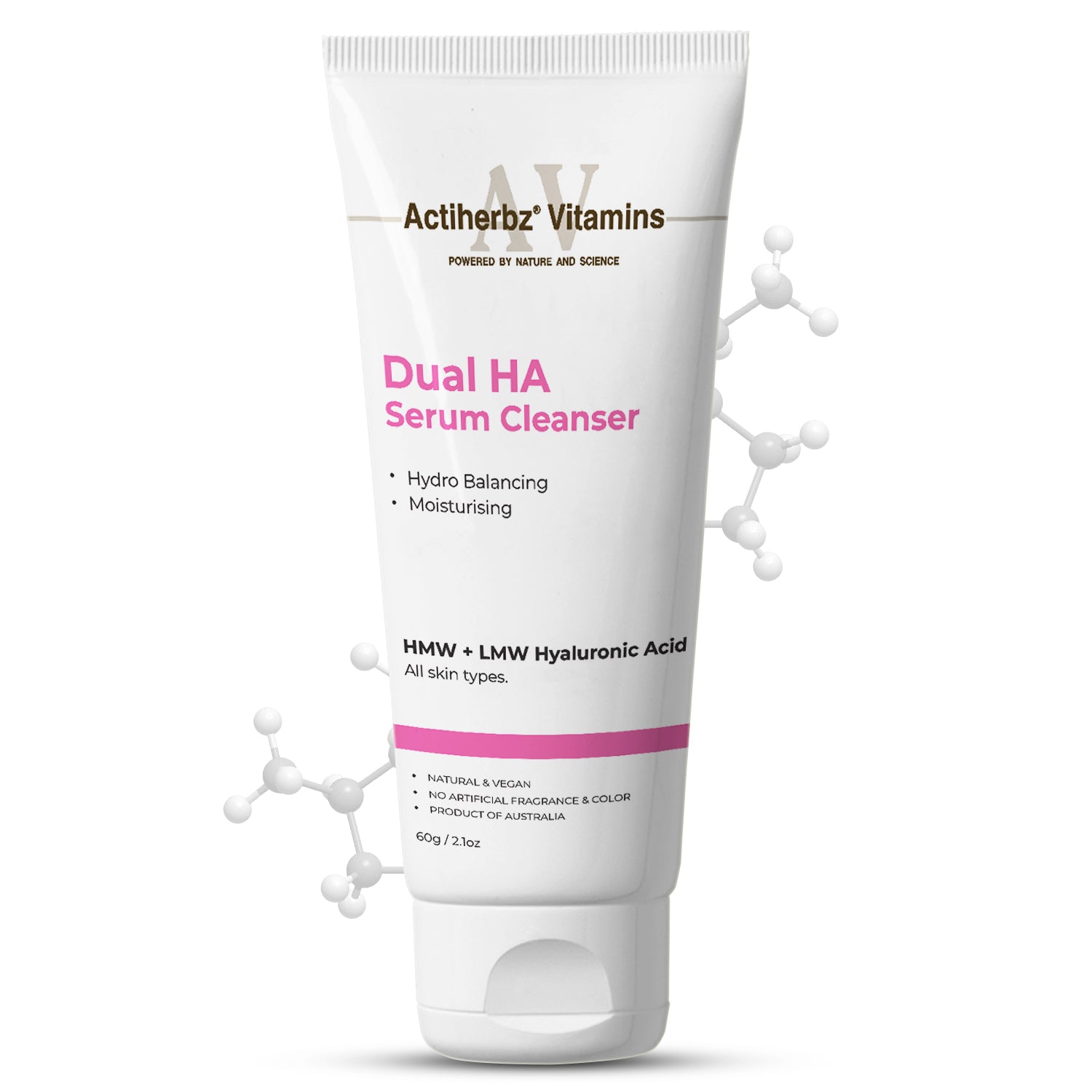 Actiherbz Vitamins Dual HA Serum Cleanser with  High & Low Molecular Weight Hyaluronic for Face | Hydro Balancing & Deep Moisturizing face wash  | All Skin Types | Natural , vegan | airline travel friendly 60ml