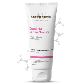 Actiherbz Vitamins Dual HA Serum Cleanser with  High & Low Molecular Weight Hyaluronic for Face | Hydro Balancing & Deep Moisturizing face wash  | All Skin Types | Natural , vegan | airline travel friendly 60ml