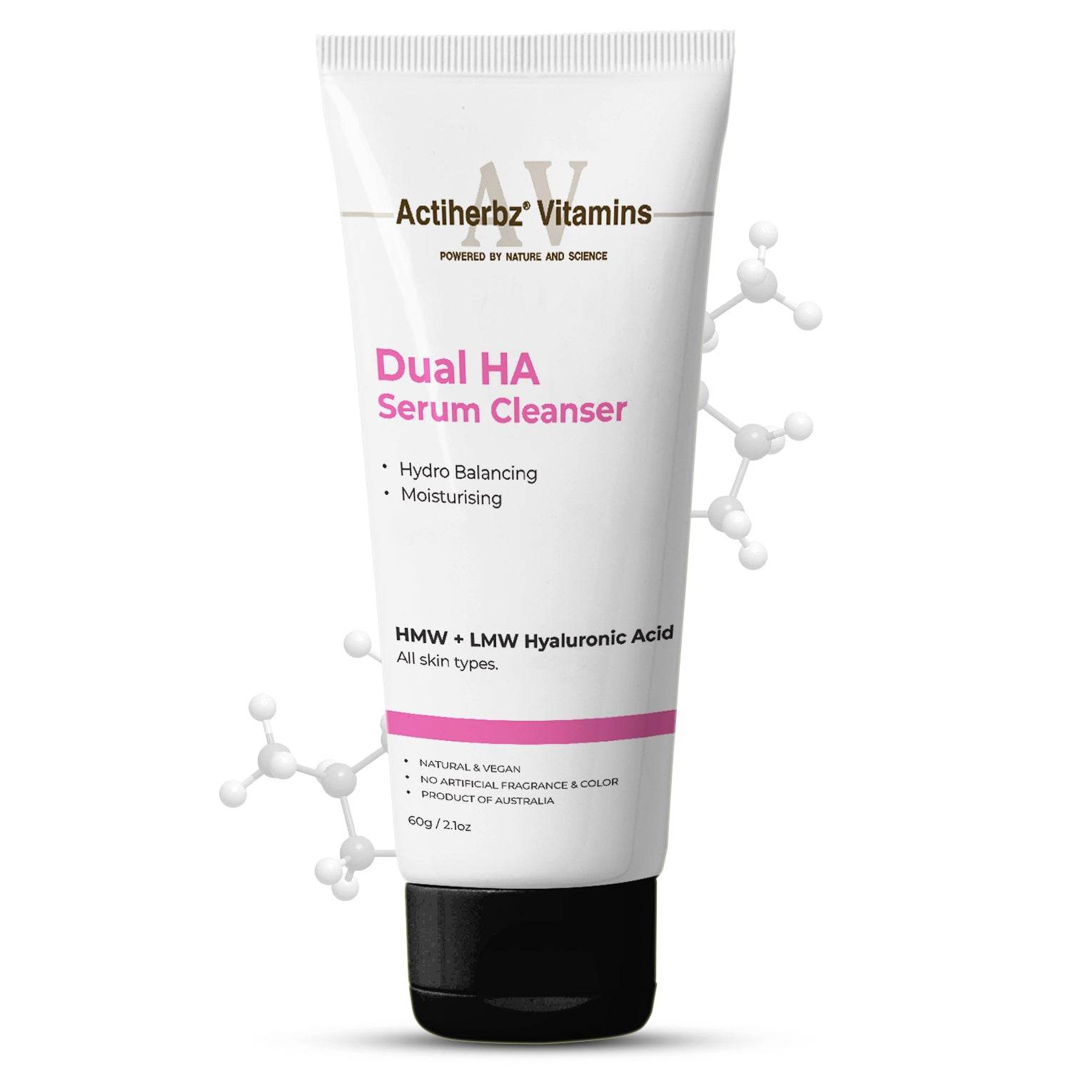 Actiherbz Vitamins Dual HA Serum Cleanser with High & Low Molecular Weight Hyaluronic for Face | Hydro Balancing & Deep Moisturizing face wash | All Skin Types | Natural , vegan | airline travel friendly 60ml - passionindulge