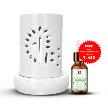 Electric Diffuser with FREE Pure Lemongrass Essential oil  for Aromatherapy, Banyan Tree Design Diffuser for Offices, Restaurant, Living rooms  (White)