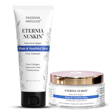 Eternia NuSkin Cleanser 100ml & Eternia NuSkin Moisturizer 50gm Combo For Youthful Skin, Anti-Aging | Anti-Wrinkle | Reduces Fine Lines & Wrinkles | Skin Hydration & Nourishes | Healthy Skin With Plant Collagen, Hyaluronic Acid & Frankincense | Natural