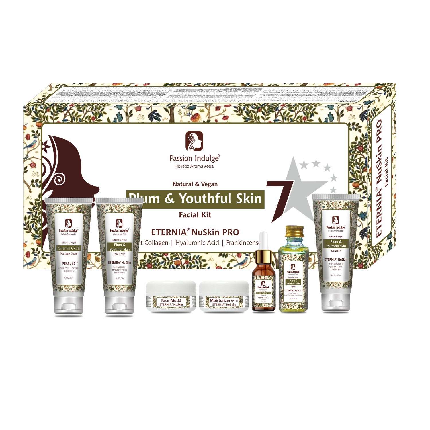 Eternia NuSkin 7 Star Pro Facial Kit For Plum & Youthful Skin With Plant Collagen, Hyaluronic Acid, Frankincense | All Skin Types | Natural & Vegan | professional Kit | ageing kit | anti ageing | everyouth | natural effect | 7 steps
