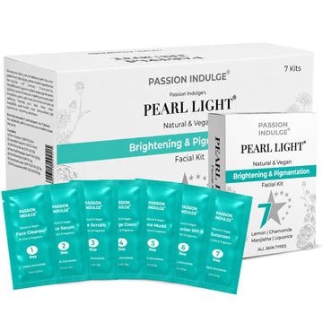 Passion Indulge Pearl Light 7 Star Brightening & Pigmentation Facial Kit | 7-Step Facial Ritual | With Lemon, Chamomile, Manjistha & Licorice | All Skin Types 301gm (Pack Of 7)