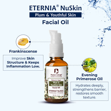 Passion Indulge Eternia Nuskin Frankincense & Evening Primrose Facial Oil | Anti-Aging Vegan Face Oil for 40+ Skin | Clean Beauty with Olive, Jojoba, Myrrh & Vitamin E | Reduces Fine Lines, Wrinkles & Dryness | No Fragrance, No Parabens, No Color – 10ml