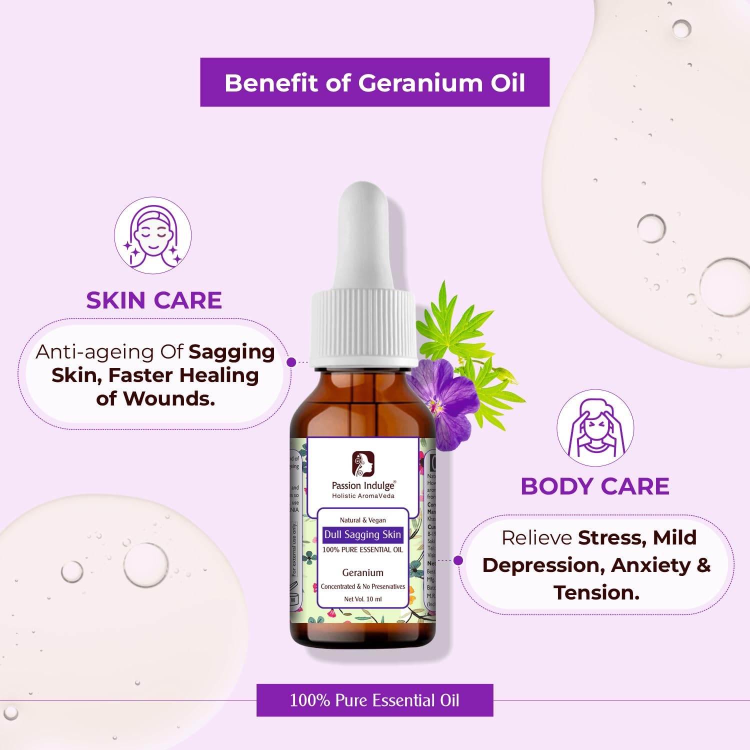 Geranium Essential Oil 10ml for Anti Ageing and Dull Sagging Skin Na