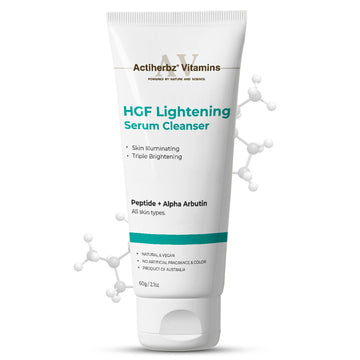 Actiherbz Vitamins HGF Lightening Serum Cleanser - Nonapeptide & Alpha Arbutin Face wash  Cleanser for Skin Radiance & Even Tone | Triple Glow Boost Formula for All Skin Types | airline travel friendly 60ml