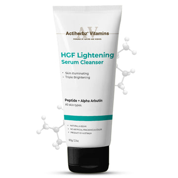 Actiherbz Vitamins HGF Lightening Serum Cleanser - Nonapeptide & Alpha Arbutin Face wash  Cleanser for Skin Radiance & Even Tone | Triple Glow Boost Formula for All Skin Types | airline travel friendly 60ml