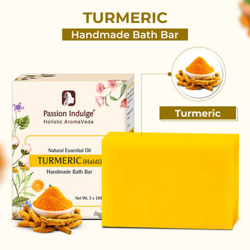 Handmade Bath Bar Soap Turmeric - each 100gm | Natural & Vegan | Aromatherapy | Peta Certified(Pack of 3)