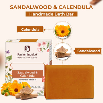 Handmade Bath Bar Soap Sandalwood - each 100gm | Natural & Vegan | Aromatherapy | Peta Certified (Pack of 3)