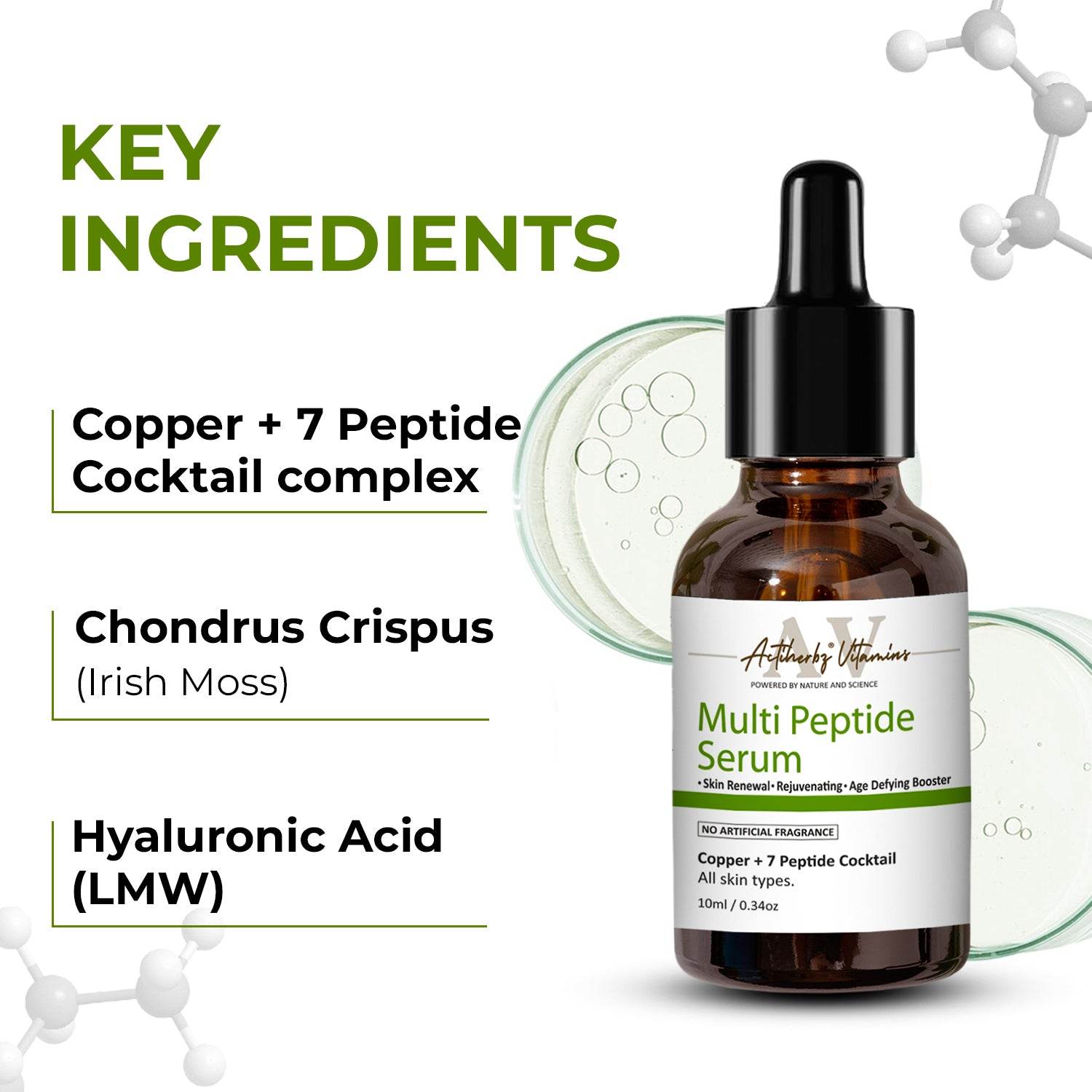 Actiherbz Multi Peptide + copper Face Serum 10ml & Serum Cleanser 60ml with 8 Peptide Cocktail for Improves Skin Elasticity, Skin Renewal and Age-Defying Booster | All Skin Types - passionindulge