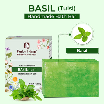 Handmade Bath Bar Basil Soap - pack of 3- each 100gm | Natural & Vegan | Aromatherapy | Peta Certified( Pack of 3 )