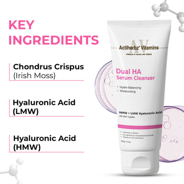 Actiherbz Vitamins Dual HA Serum Cleanser with  High & Low Molecular Weight Hyaluronic for Face | Hydro Balancing & Deep Moisturizing face wash  | All Skin Types | Natural , vegan | airline travel friendly 60ml