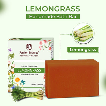 Handmade Bath Bar Soap Lemongrass - each 100gm | Natural & Vegan  | Aromatherapy | Peta Certified( Pack of 3 )