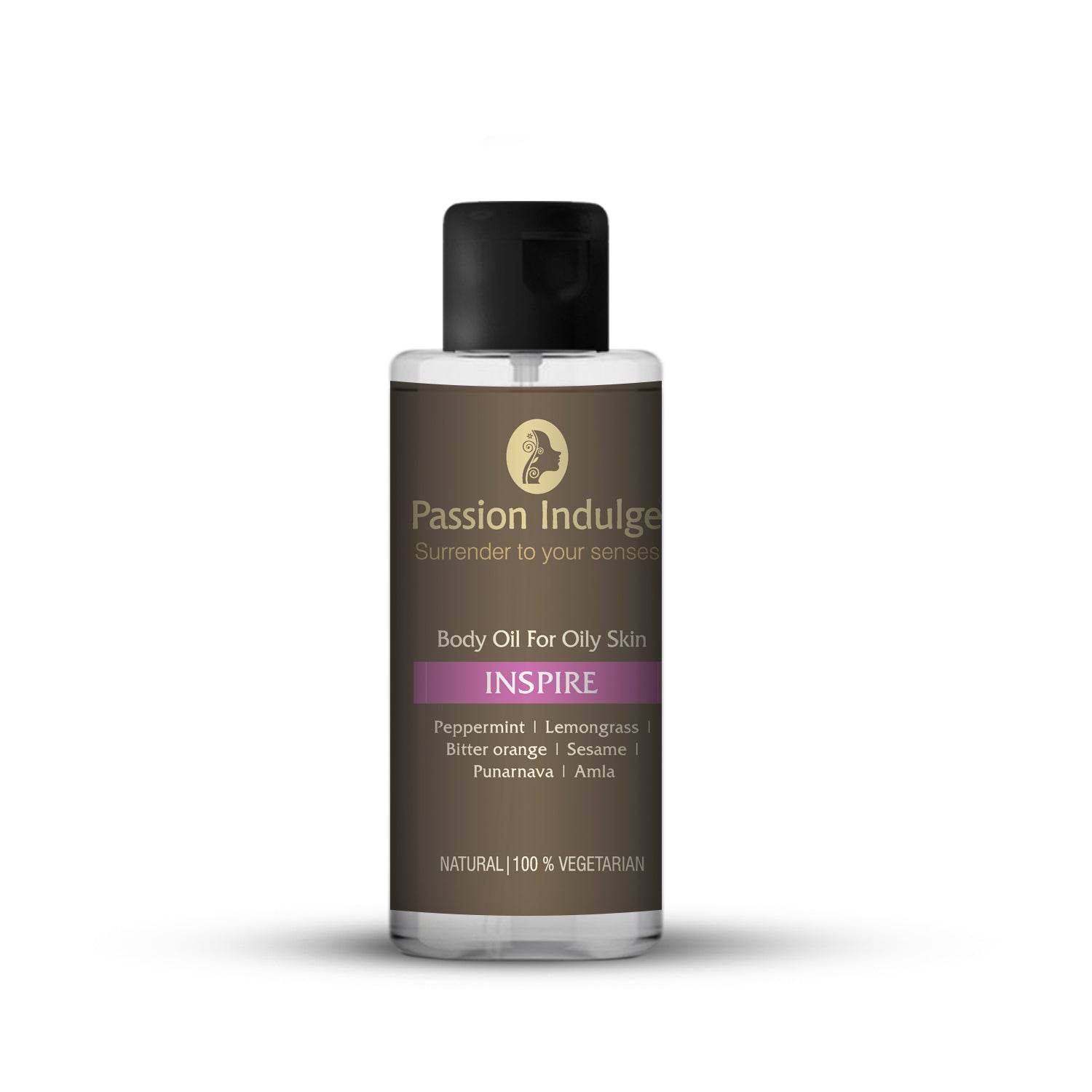 Inspire Body Massage Oil For Mood Elevation | Weight Management | Headaches & Body Stiffness | Oily Skin | Aromatherapy | Natural & Vegan - 100 Ml - passionindulge
