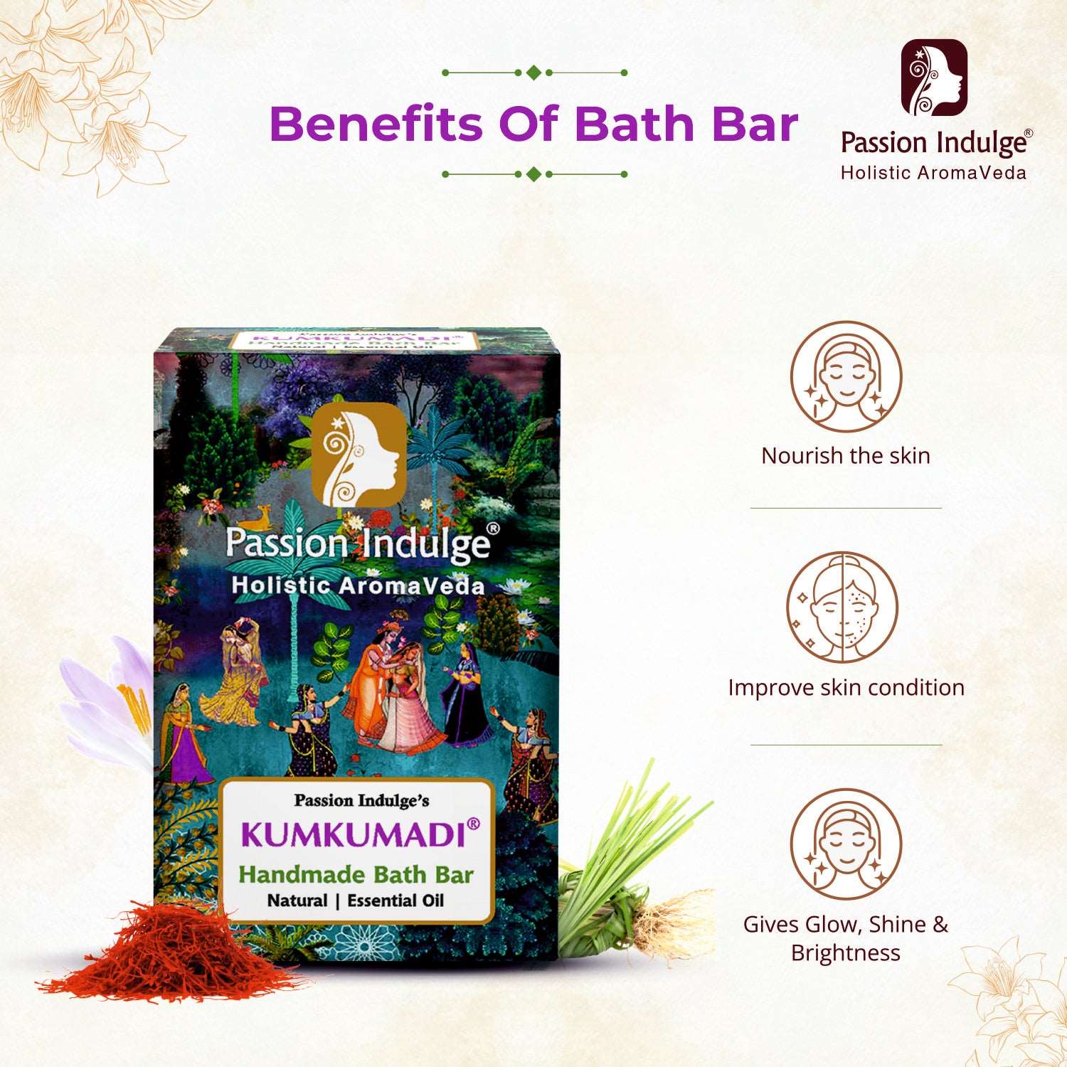 Kumkumadi Natural Handmade Bath Bar & Kumkumadi Natural Face Cleanser For Skin Glow, Shine & Brightness with Saffron, Vetiver  and 16 Herbs