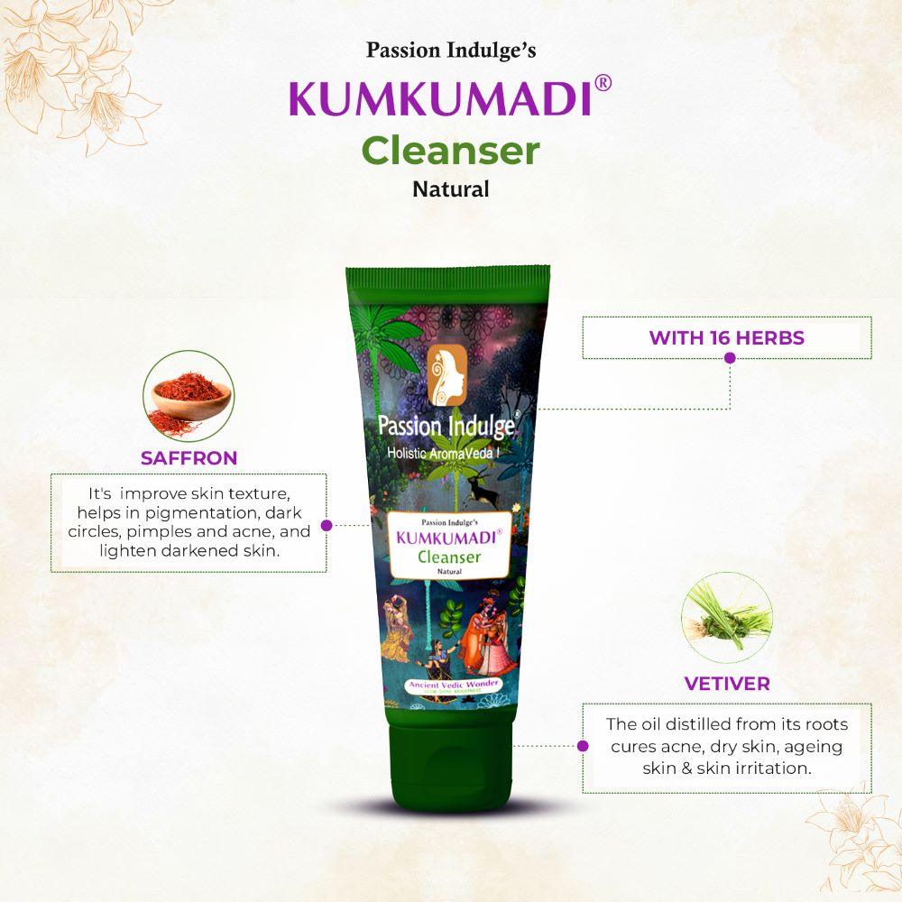 Kumkumadi Cleanser For Glowing Skin | Shine & Brightness | Anti Aging | Anti Wrinkle| Ayurvedic & Natural | with Saffron, Vetiver & 16 Herbs| All Skin Types - 100ml - passionindulge