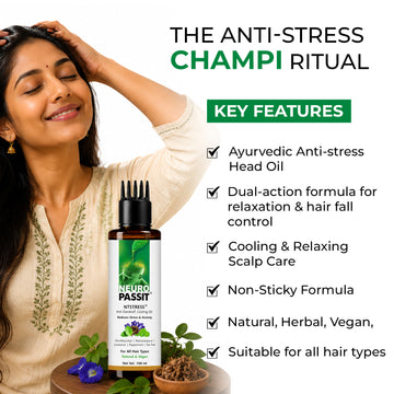 Natural Neuropassit NTstress Hair fall control & Cooling oil, Reduce Stress & Anxiety | Anti Dandruff | Promote Good Sleep | Hair Oil | Natural & Vegan | All Hair Type - 100ml